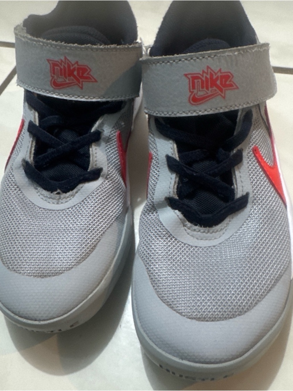 Nike Kids Gray and Red Velcro Athletic Sneakers